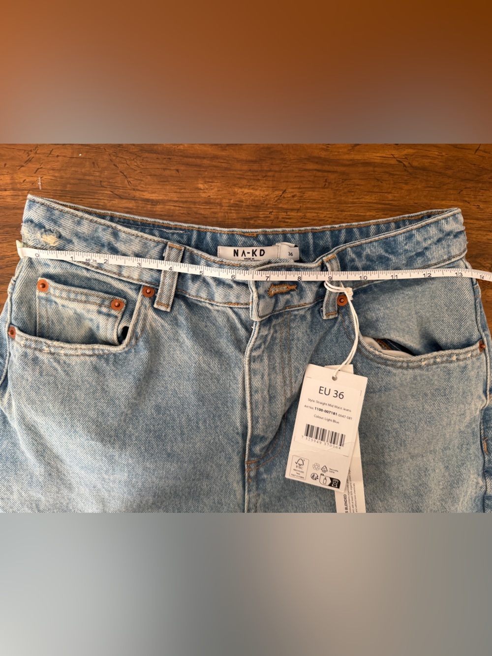 NWT Na-Kd Straight Mid Waist Jeans Mid Blue Size EU36 or US6 Organic Cotton - Picture 7 of 10